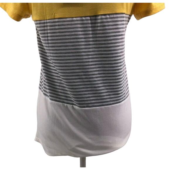 YunJey Yellow Gray White Tri Color Block Stripe Short Sleeve Top Plus 2XL Womens - Picture 5 of 13